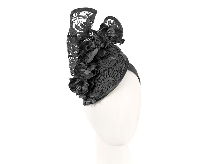Black lace covered pillbox fascinator. - Hats From OZ