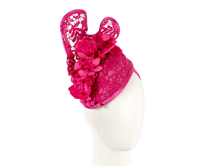 Fuchsia lace covered pillbox fascinator - Hats From OZ