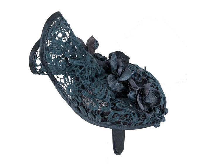 Navy lace covered pillbox fascinator - Hats From OZ