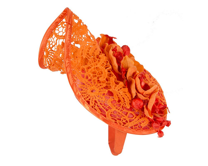Orange lace covered pillbox fascinator - Hats From OZ