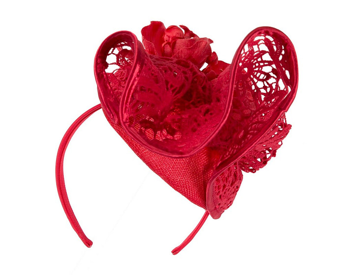Red lace covered pillbox fascinator - Hats From OZ