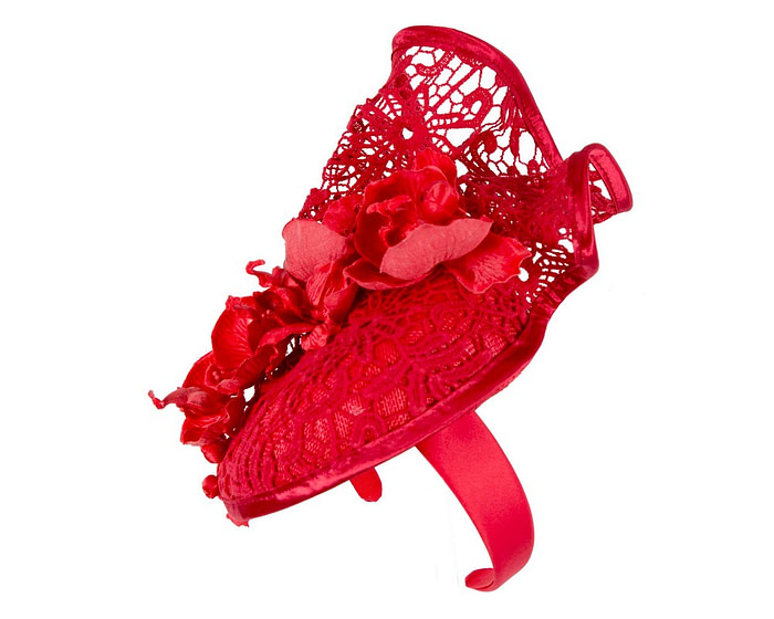 Red lace covered pillbox fascinator - Hats From OZ