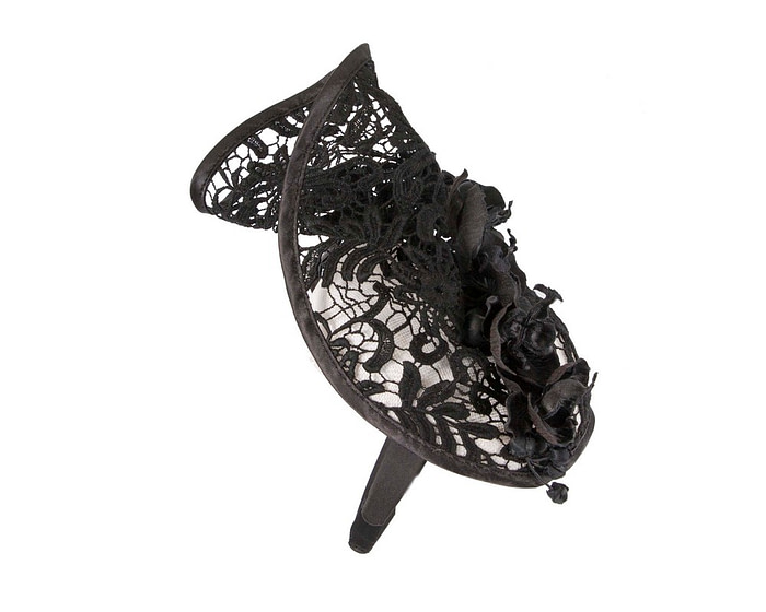 White & black lace covered pillbox fascinator - Hats From OZ