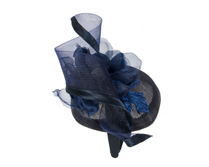 Navy pillbox fascinator with flower by Fillies Collection - Hats From OZ