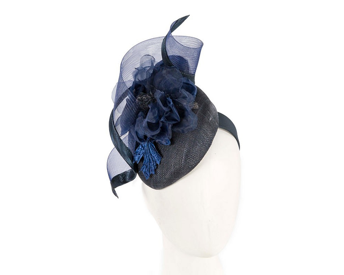 Navy pillbox fascinator with flower by Fillies Collection - Hats From OZ