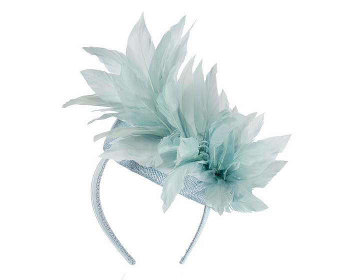 Light blue feather spring facing fascinator - Hats From OZ