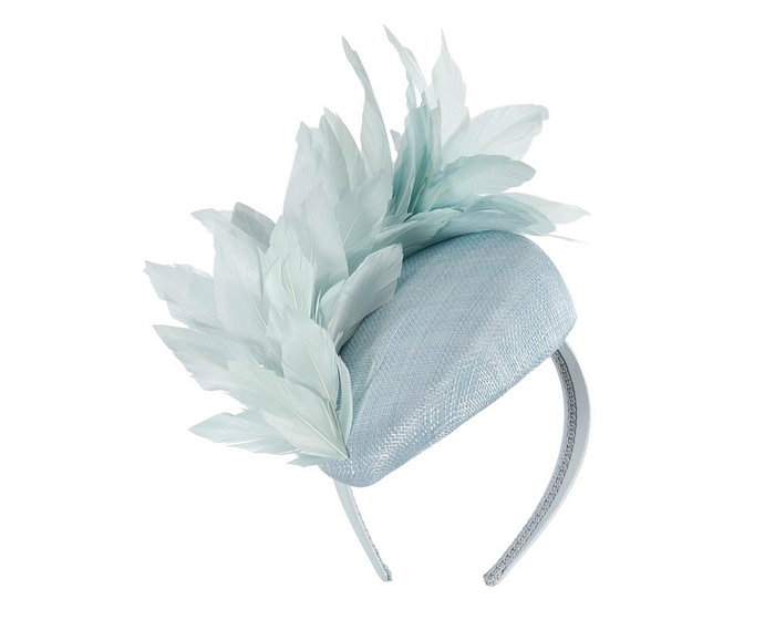 Light blue feather spring facing fascinator - Hats From OZ