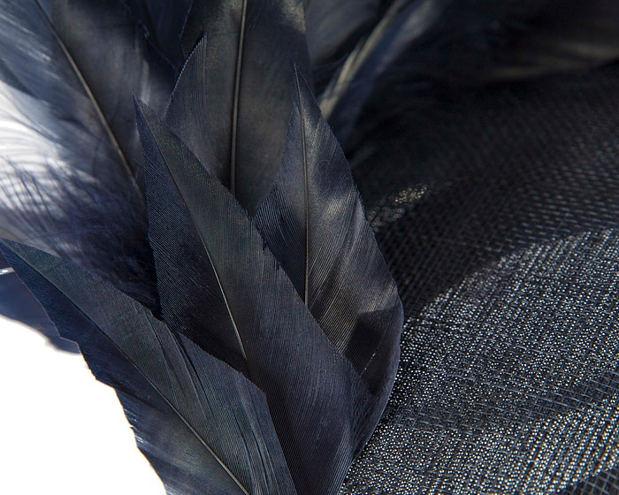 Navy feather spring facing fascinator - Hats From OZ