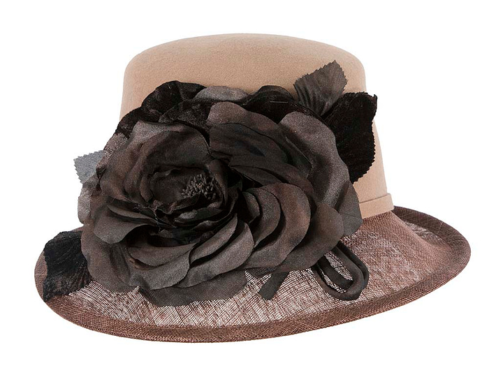 Exclusive cofee ladies winter fashion hat with flower by Cupids Millinery - Hats From OZ