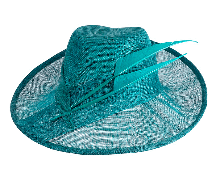 Elegant teal green hat with feathers - Hats From OZ