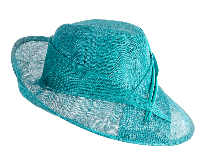 Elegant teal green hat with feathers - Hats From OZ