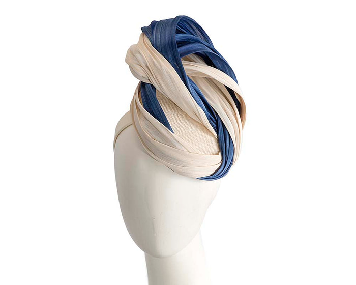 Blue & Cream silk abaca pillbox - Hats From OZ