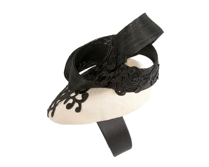 Stunning cream & black pillbox fascinator with lace by Fillies Collection - Hats From OZ