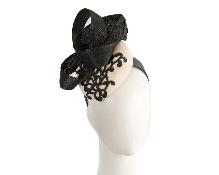 Stunning cream & black pillbox fascinator with lace by Fillies Collection - Hats From OZ
