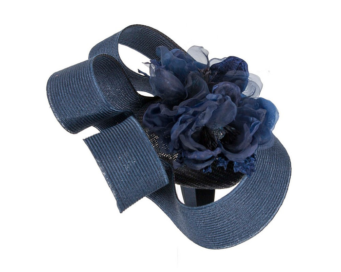 Large navy fascinator with flower by Fillies Collection - Hats From OZ