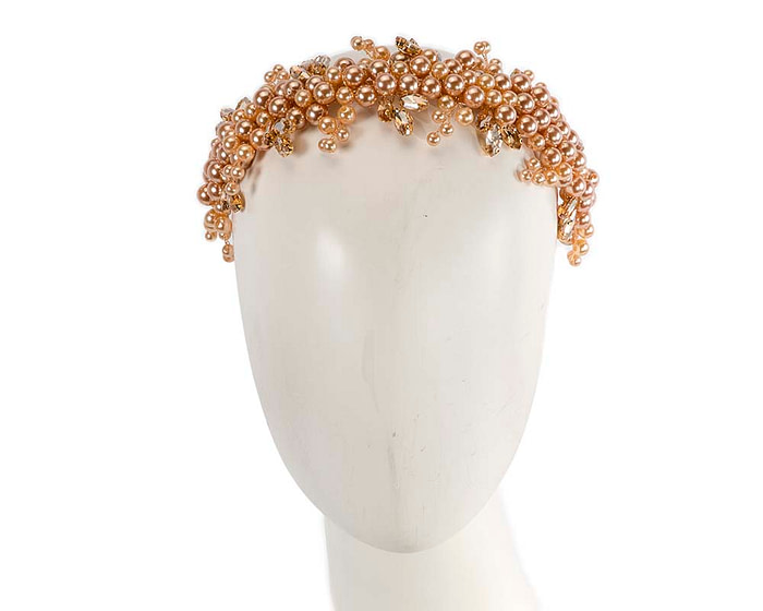 Gold pearl & crystals fascinator headband by Cupids Millinery - Hats From OZ