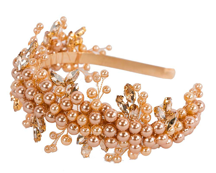 Gold pearl & crystals fascinator headband by Cupids Millinery - Hats From OZ
