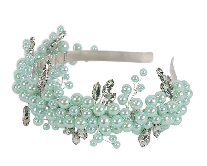 Mint pearl & crystals fascinator headband by Cupids Millinery - Hats From OZ