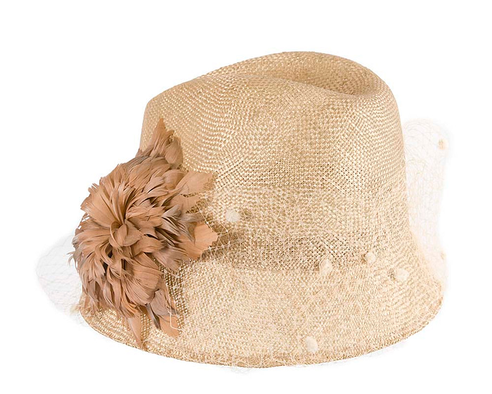 Straw fedora hat with feather flower - Hats From OZ
