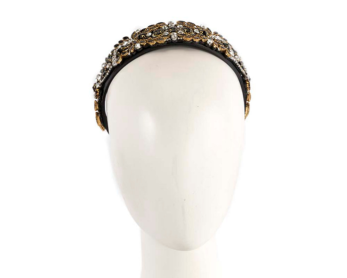 Shiny black & gold fascinator headband by Max Alexander - Hats From OZ