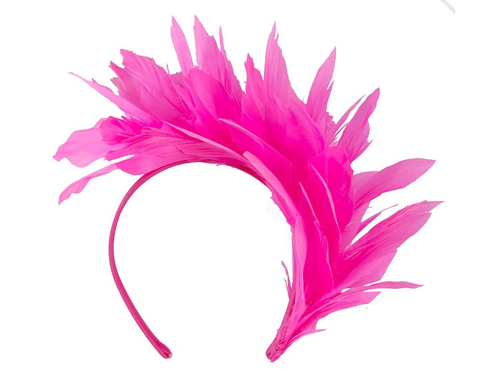 Fuchsia feather fascinator headband by Max Alexander - Hats From OZ