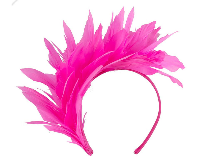 Fuchsia feather fascinator headband by Max Alexander - Hats From OZ