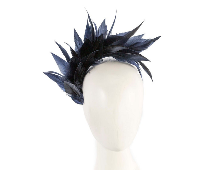 Navy feather fascinator headband by Max Alexander - Hats From OZ