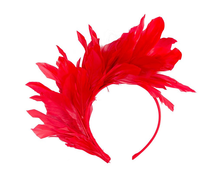 Red feather fascinator headband by Max Alexander - Hats From OZ