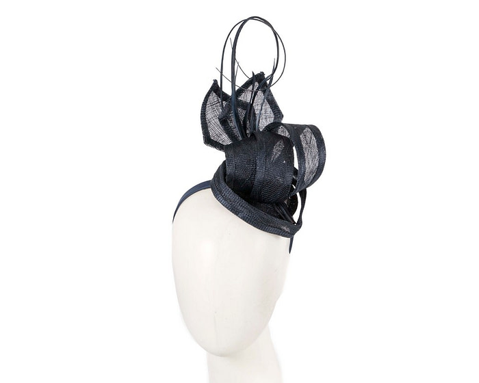 Sinamay navy fascinator with feathers by Max Alexander - Hats From OZ