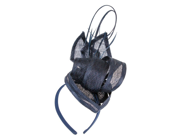 Sinamay navy fascinator with feathers by Max Alexander - Hats From OZ