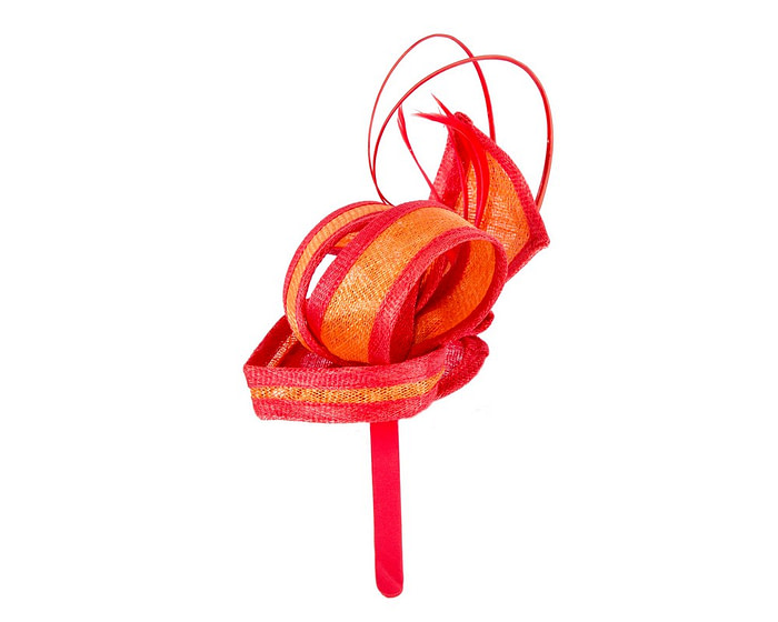 Sinamay red and orange fascinator with feathers by Max Alexander - Hats From OZ