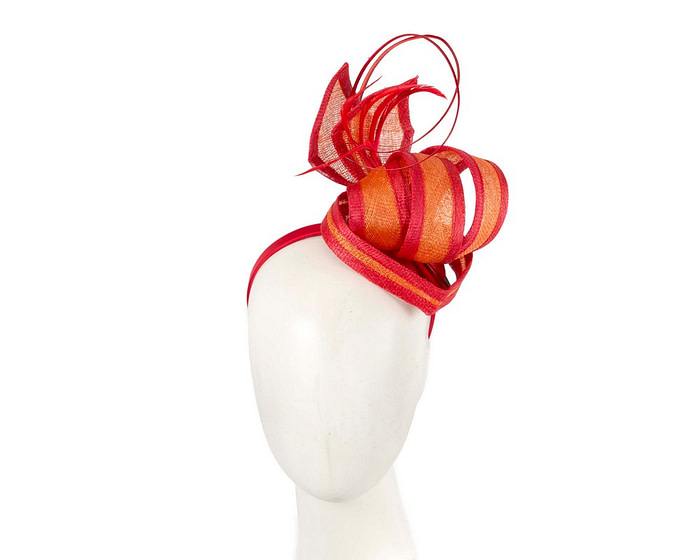 Sinamay red and orange fascinator with feathers by Max Alexander - Hats From OZ