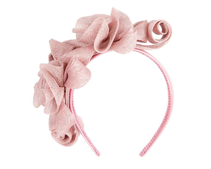 Dusty pink curly sinamay fascinator by Max Alexander - Hats From OZ