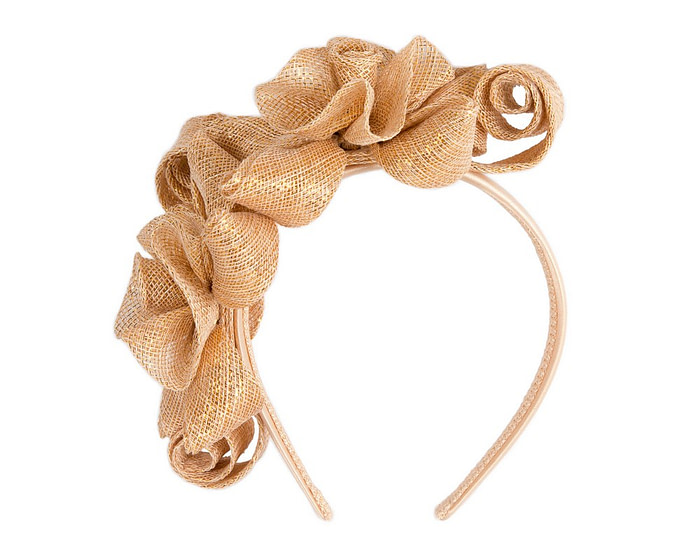 Gold curly sinamay fascinator by Max Alexander - Hats From OZ