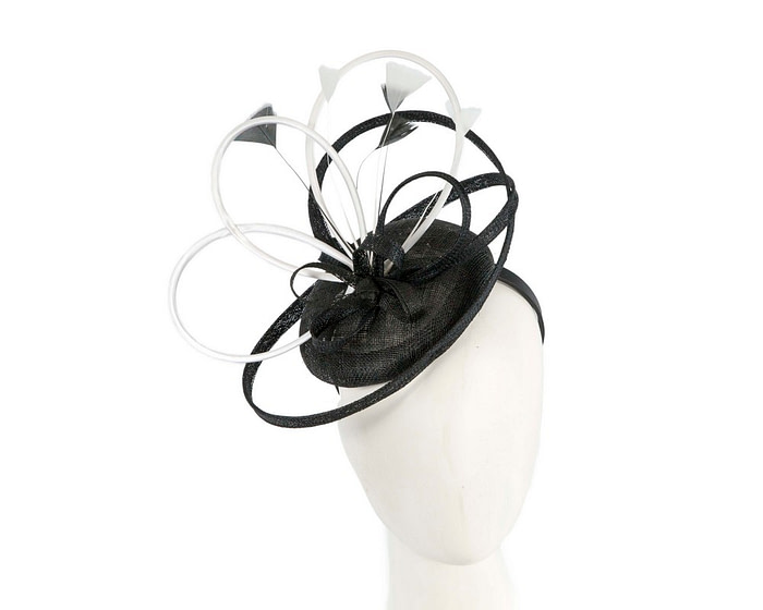 Black & white fascinator with feathers by Max Alexander - Hats From OZ