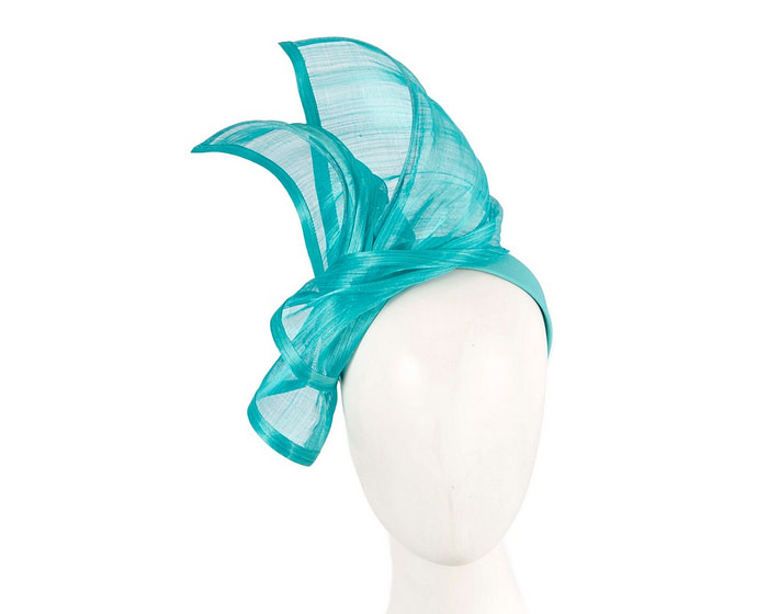 Bespoke aqua silk abaca racing fascinator by Fillies Collection - Hats From OZ