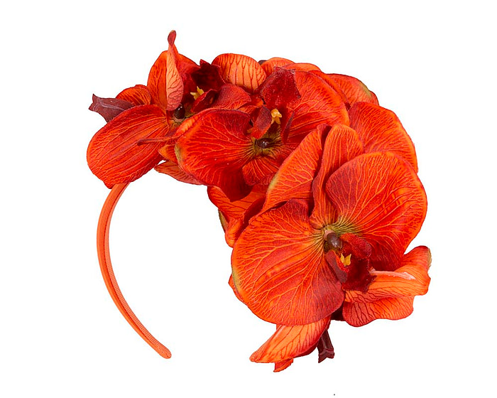 Bespoke burnt orange orchid flower headband by Fillies Collection - Hats From OZ