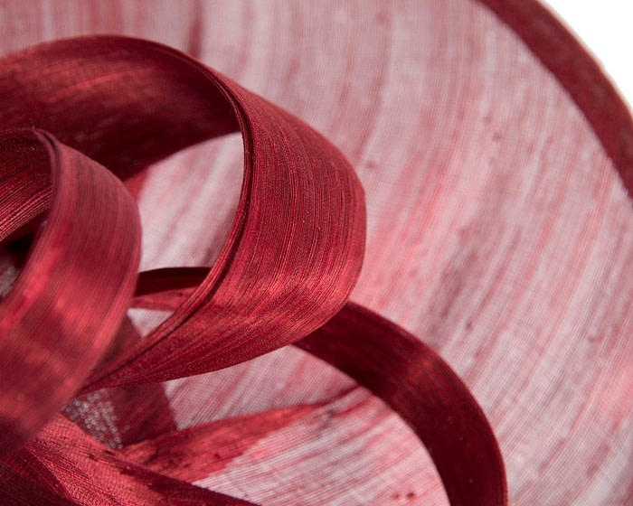 Large burgundy wine silk abaca heart fascinator - Hats From OZ