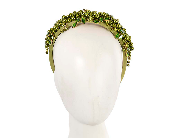 Green pearl & crystals fascinator headband by Cupids Millinery - Hats From OZ