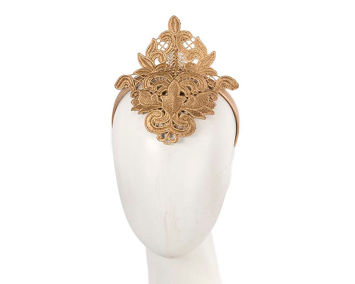 Small gold lace crown racing fascinator by Max Alexander - Hats From OZ