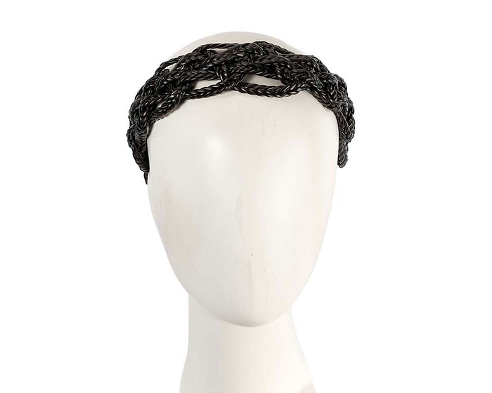 Pleated black leather fascinator headband - Hats From OZ