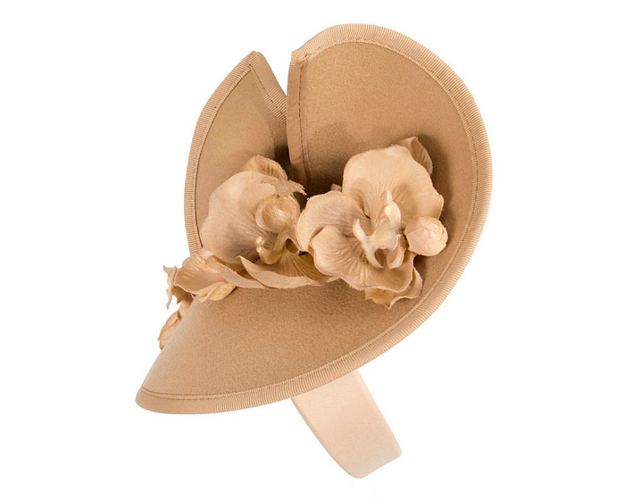 Beige winter felt fascinator with orchid - Hats From OZ