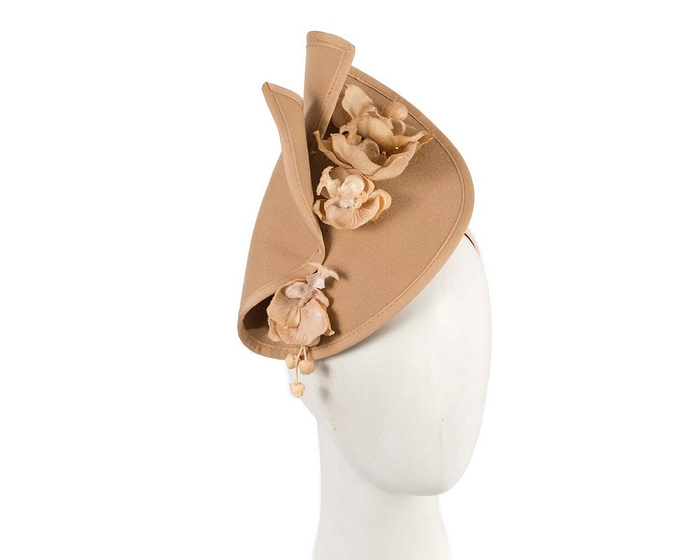 Beige winter felt fascinator with orchid - Hats From OZ