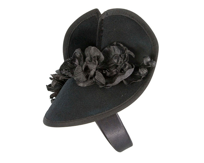 Black winter felt fascinator with orchid - Hats From OZ