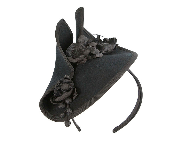 Black winter felt fascinator with orchid - Hats From OZ