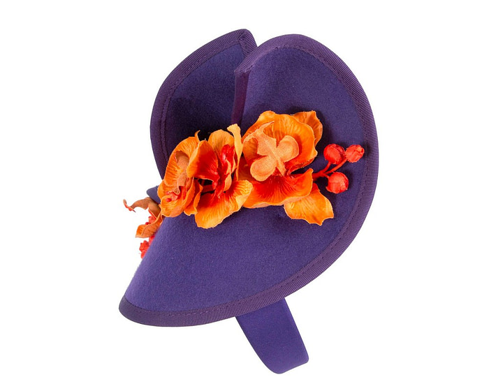 Purple and orange winter felt fascinator with orchid - Hats From OZ