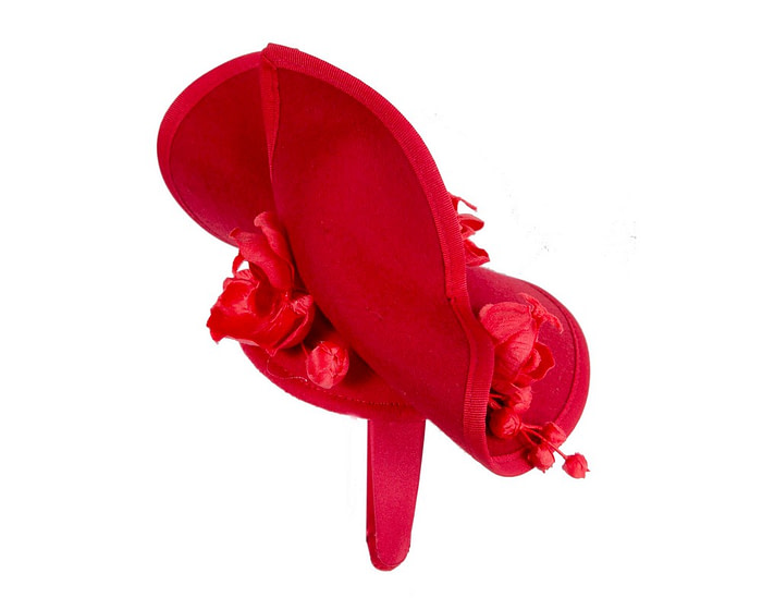 Red winter felt fascinator with orchid - Hats From OZ