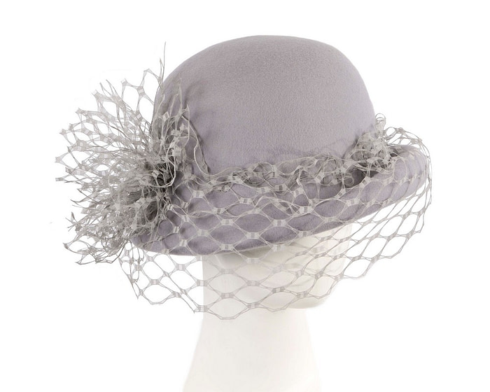 Grey winter felt cloche hat with face veil - Hats From OZ