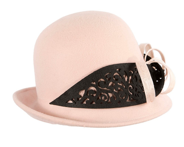 Felt beige & black cloche hat by Fillies Collection - Hats From OZ