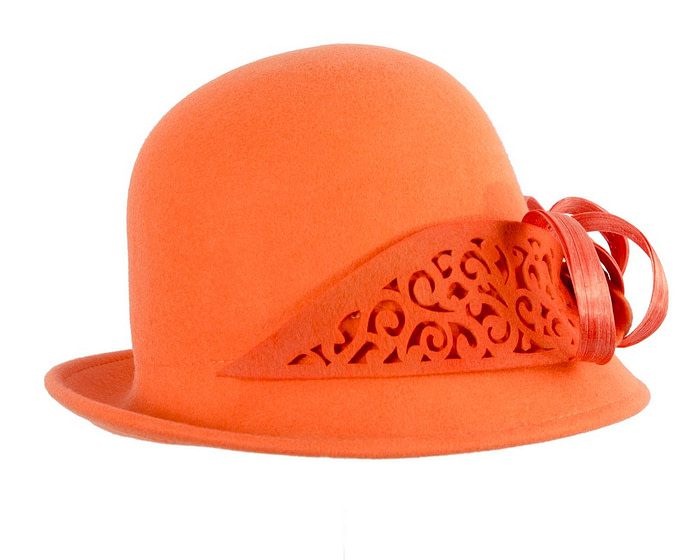 Felt orange cloche hat by Fillies Collection - Hats From OZ